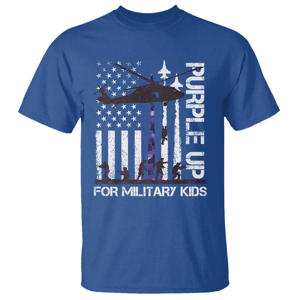 Purple Up For Military Kids T Shirt Camo American Flag Military Child Month USA Camouflage TS10 Royal Blue Print Your Wear
