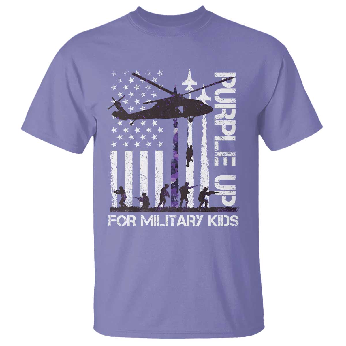 Purple Up For Military Kids T Shirt Camo American Flag Military Child Month USA Camouflage TS10 Violet Print Your Wear