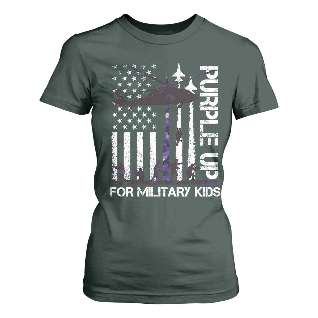 Purple Up For Military Kids T Shirt For Women Camo American Flag Military Child Month USA Camouflage TS10 Dark Forest Green Print Your Wear