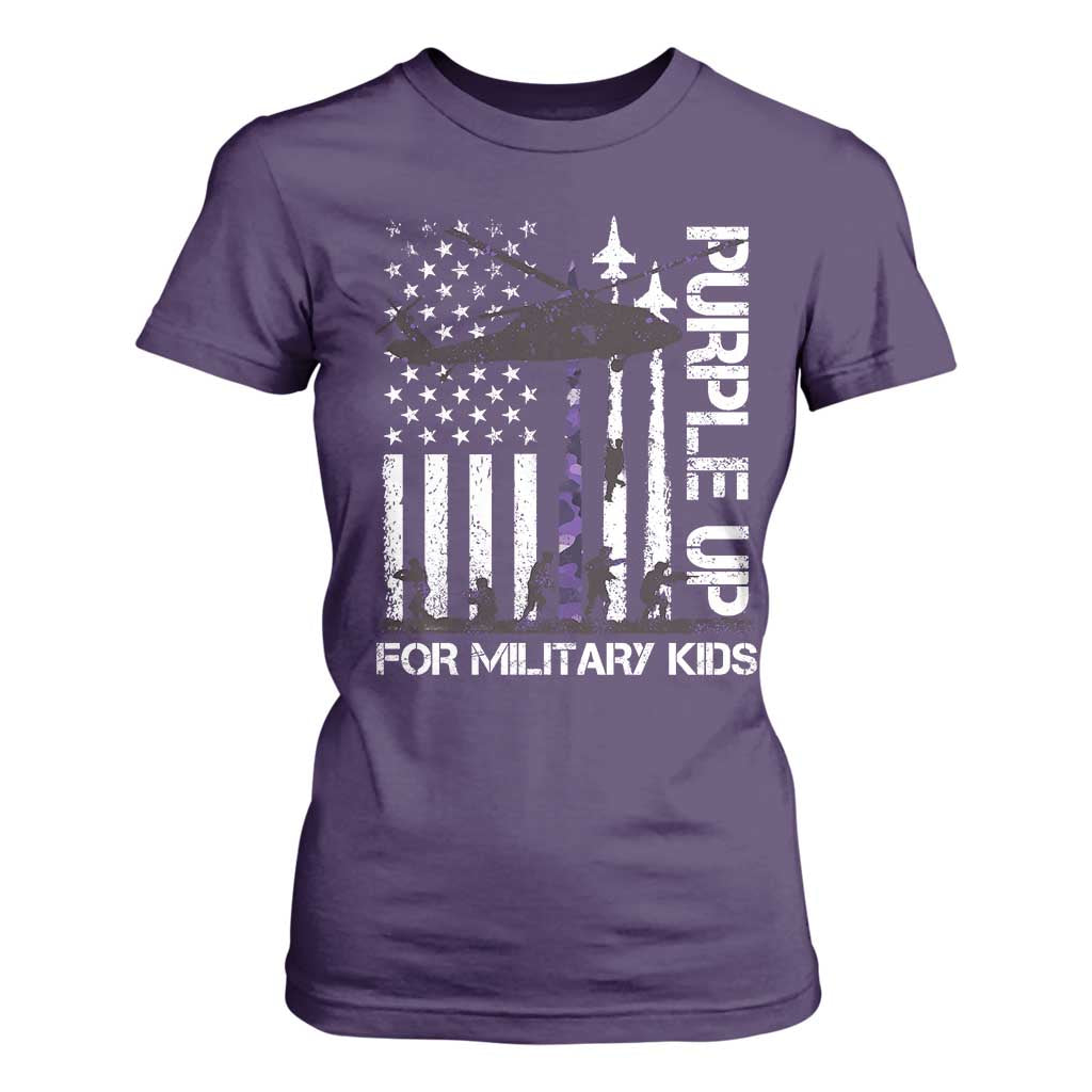 Purple Up For Military Kids T Shirt For Women Camo American Flag Military Child Month USA Camouflage TS10 Purple Print Your Wear