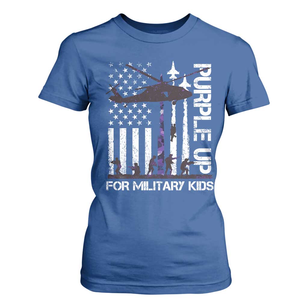 Purple Up For Military Kids T Shirt For Women Camo American Flag Military Child Month USA Camouflage TS10 Royal Blue Print Your Wear