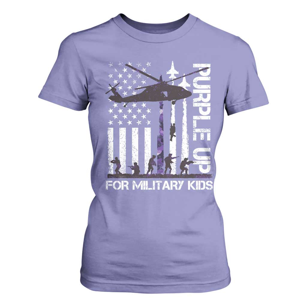 Purple Up For Military Kids T Shirt For Women Camo American Flag Military Child Month USA Camouflage TS10 Violet Print Your Wear