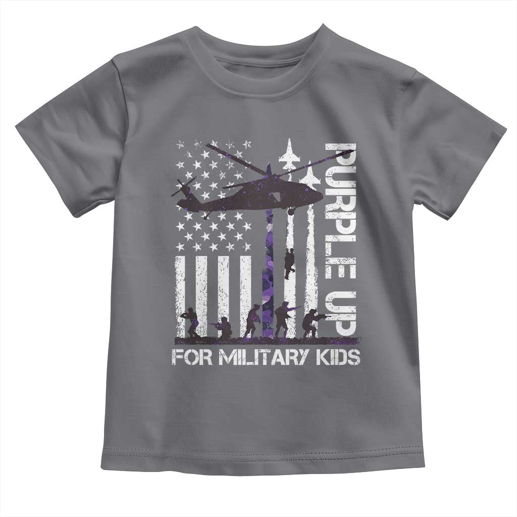 Purple Up For Military Kids Toddler T Shirt Camo American Flag Military Child Month USA Camouflage TS10 Charcoal Print Your Wear