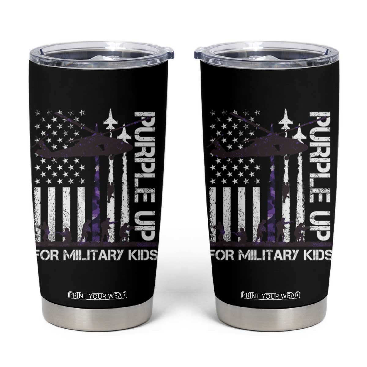 Purple Up For Military Kids Tumbler Cup Camo American Flag Military Child Month USA Camouflage TS10 Black Print Your Wear