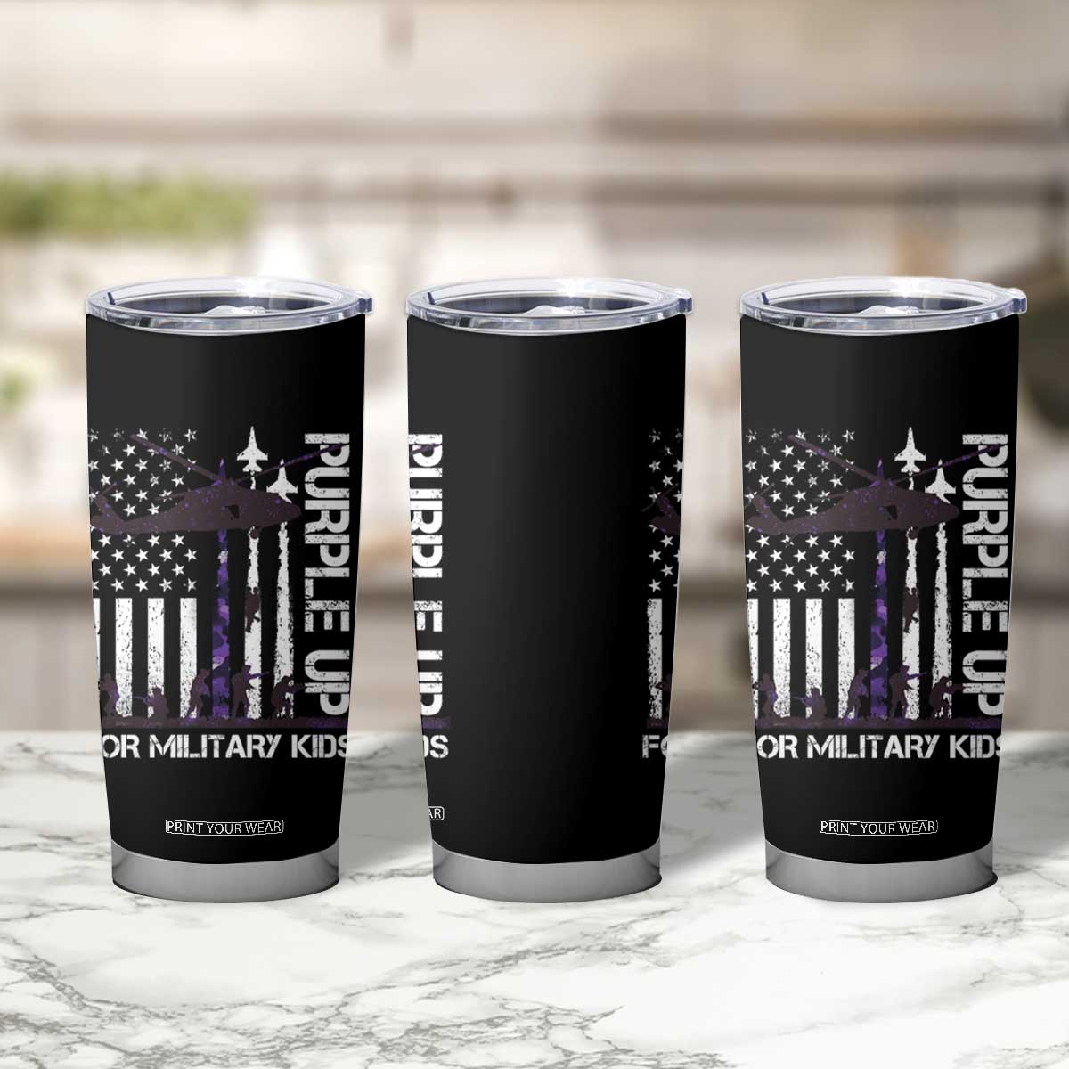 Purple Up For Military Kids Tumbler Cup Camo American Flag Military Child Month USA Camouflage TS10 Print Your Wear