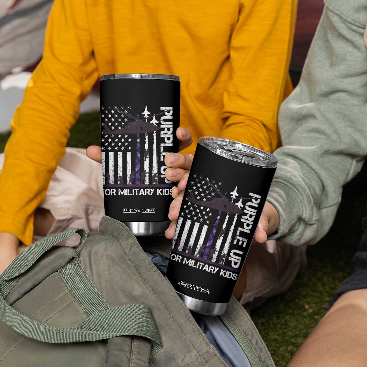 Purple Up For Military Kids Tumbler Cup Camo American Flag Military Child Month USA Camouflage TS10 Print Your Wear