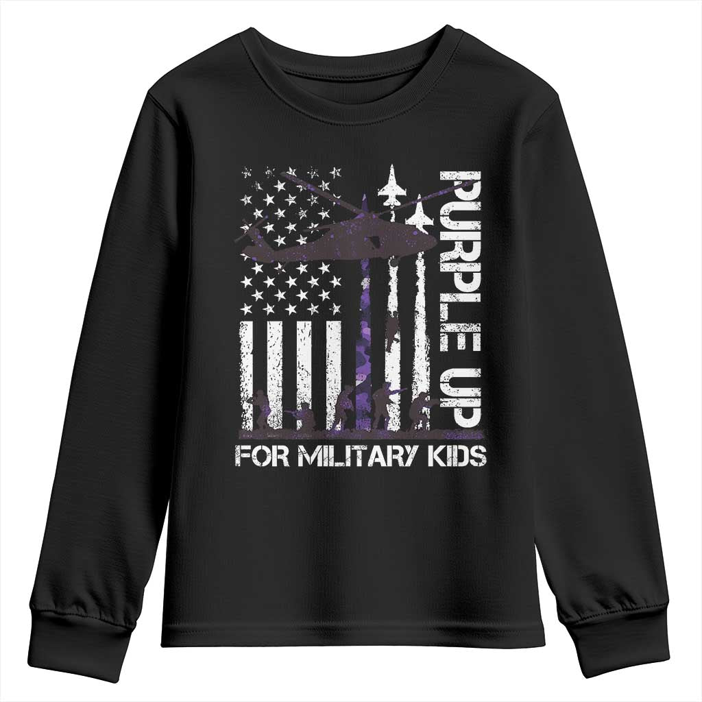 Purple Up For Military Kids Youth Sweatshirt Camo American Flag Military Child Month USA Camouflage TS10 Black Print Your Wear