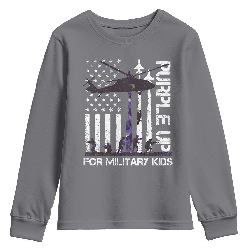 Purple Up For Military Kids Youth Sweatshirt Camo American Flag Military Child Month USA Camouflage TS10 Charcoal Print Your Wear