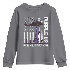 Purple Up For Military Kids Youth Sweatshirt Camo American Flag Military Child Month USA Camouflage TS10 Charcoal Print Your Wear