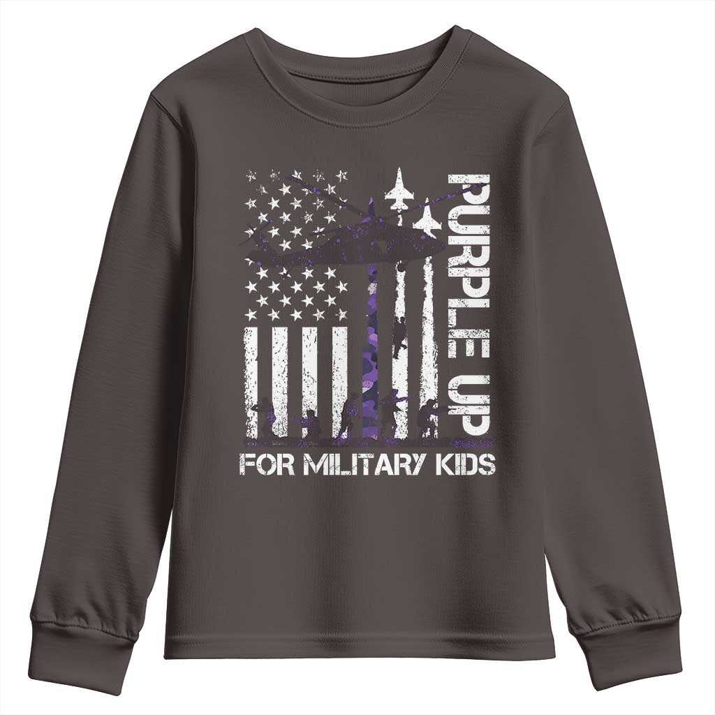 Purple Up For Military Kids Youth Sweatshirt Camo American Flag Military Child Month USA Camouflage TS10 Dark Chocolate Print Your Wear