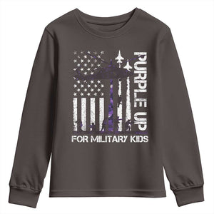 Purple Up For Military Kids Youth Sweatshirt Camo American Flag Military Child Month USA Camouflage TS10 Dark Chocolate Print Your Wear