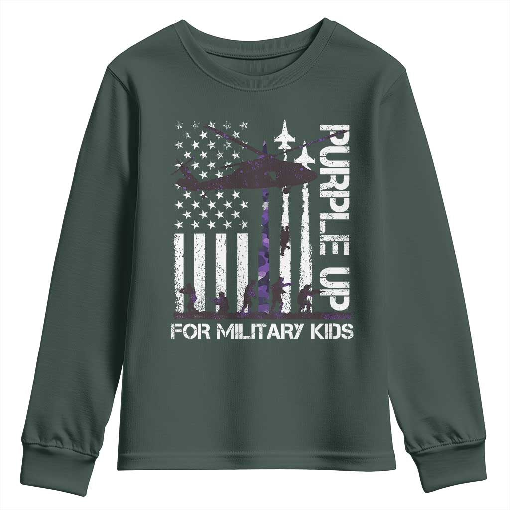 Purple Up For Military Kids Youth Sweatshirt Camo American Flag Military Child Month USA Camouflage TS10 Dark Forest Green Print Your Wear
