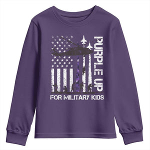 Purple Up For Military Kids Youth Sweatshirt Camo American Flag Military Child Month USA Camouflage TS10 Purple Print Your Wear