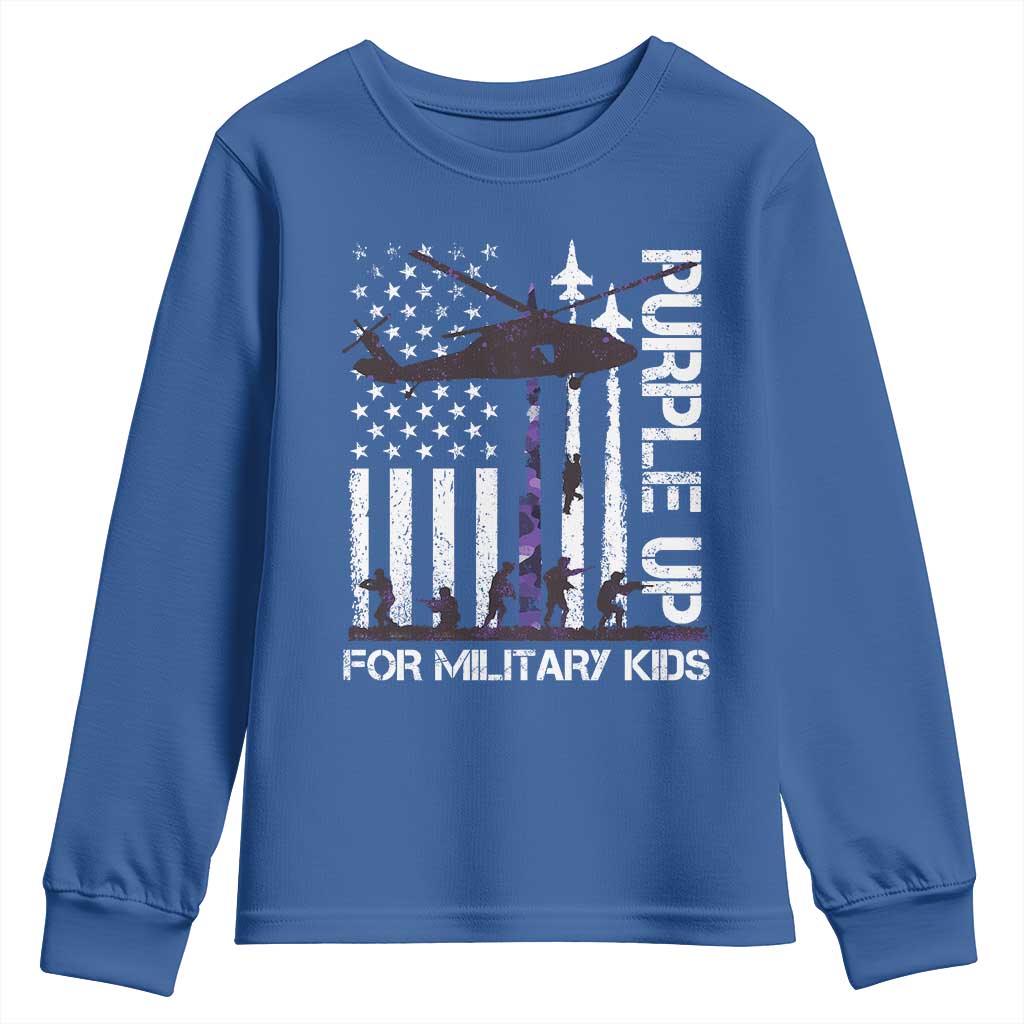 Purple Up For Military Kids Youth Sweatshirt Camo American Flag Military Child Month USA Camouflage TS10 Royal Blue Print Your Wear