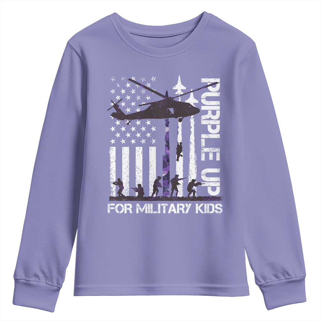 Purple Up For Military Kids Youth Sweatshirt Camo American Flag Military Child Month USA Camouflage TS10 Violet Print Your Wear