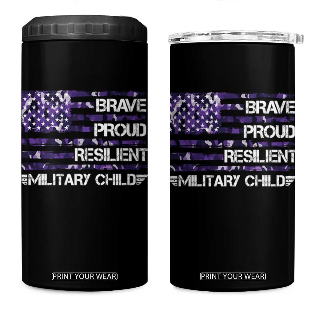 Military Kids Military Child 4 in 1 Can Cooler Tumbler Camo American Flag USA Camouflage TS10 One Size: 16 oz Black Print Your Wear