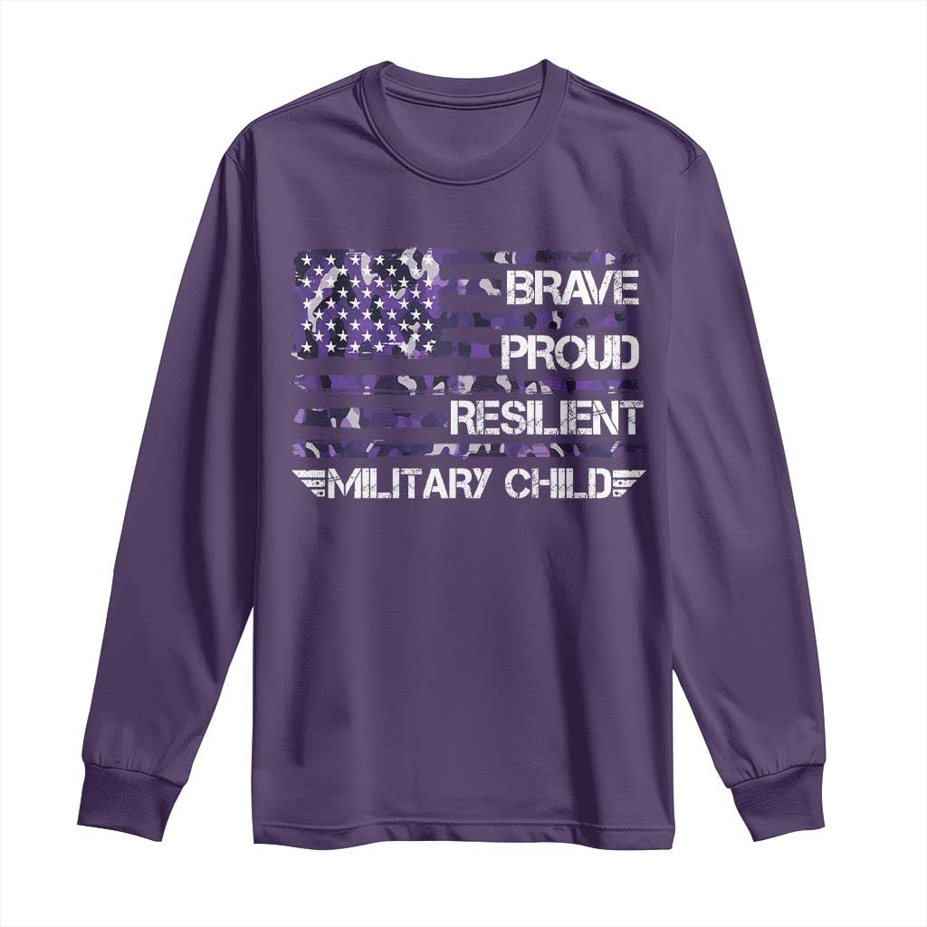 Military Kids Military Child Long Sleeve Shirt Camo American Flag USA Camouflage TS10 Purple Print Your Wear
