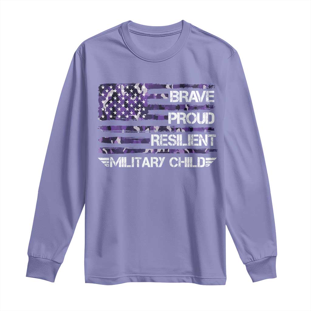 Military Kids Military Child Long Sleeve Shirt Camo American Flag USA Camouflage TS10 Violet Print Your Wear