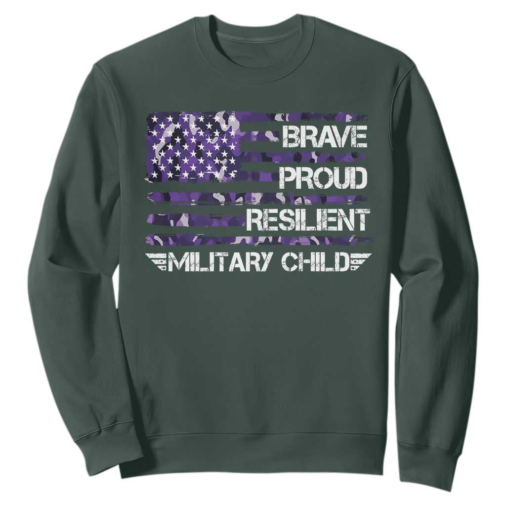 Military Kids Military Child Sweatshirt Camo American Flag USA Camouflage TS10 Dark Forest Green Print Your Wear