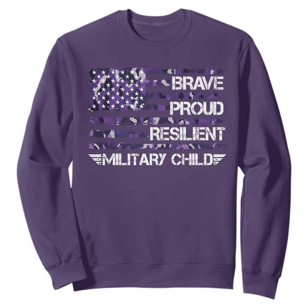 Military Kids Military Child Sweatshirt Camo American Flag USA Camouflage TS10 Purple Print Your Wear