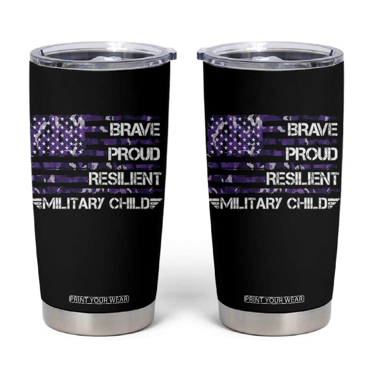 Military Kids Military Child Tumbler Cup Camo American Flag USA Camouflage TS10 Black Print Your Wear