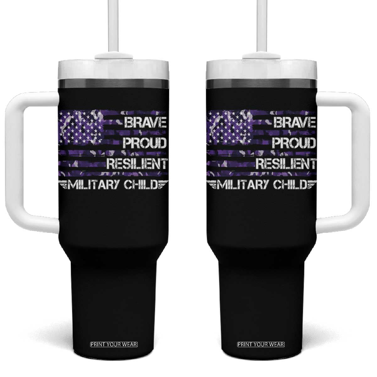 Military Kids Military Child Tumbler With Handle Camo American Flag USA Camouflage TS10 One Size: 40 oz Black Print Your Wear