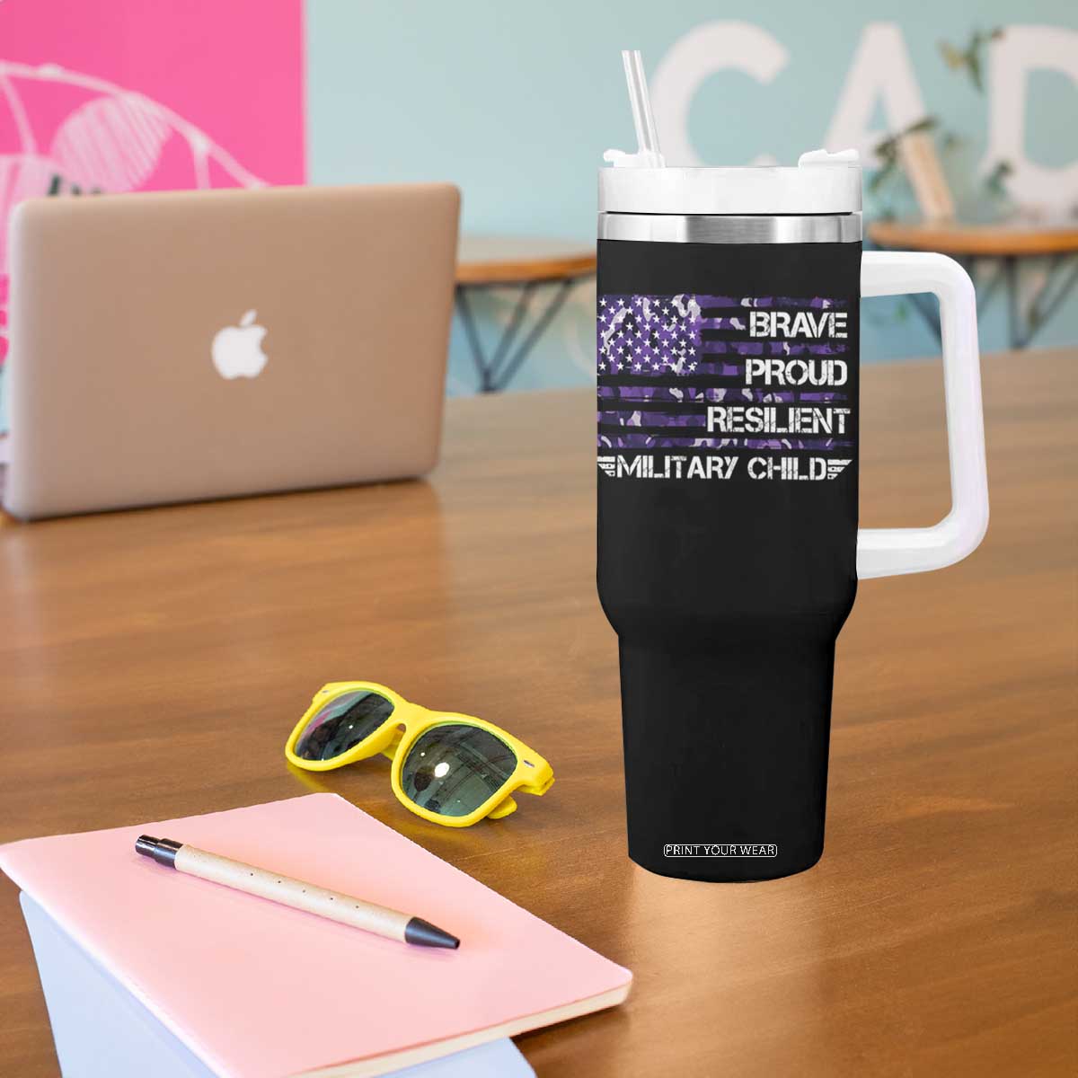 Military Kids Military Child Tumbler With Handle Camo American Flag USA Camouflage TS10 Print Your Wear