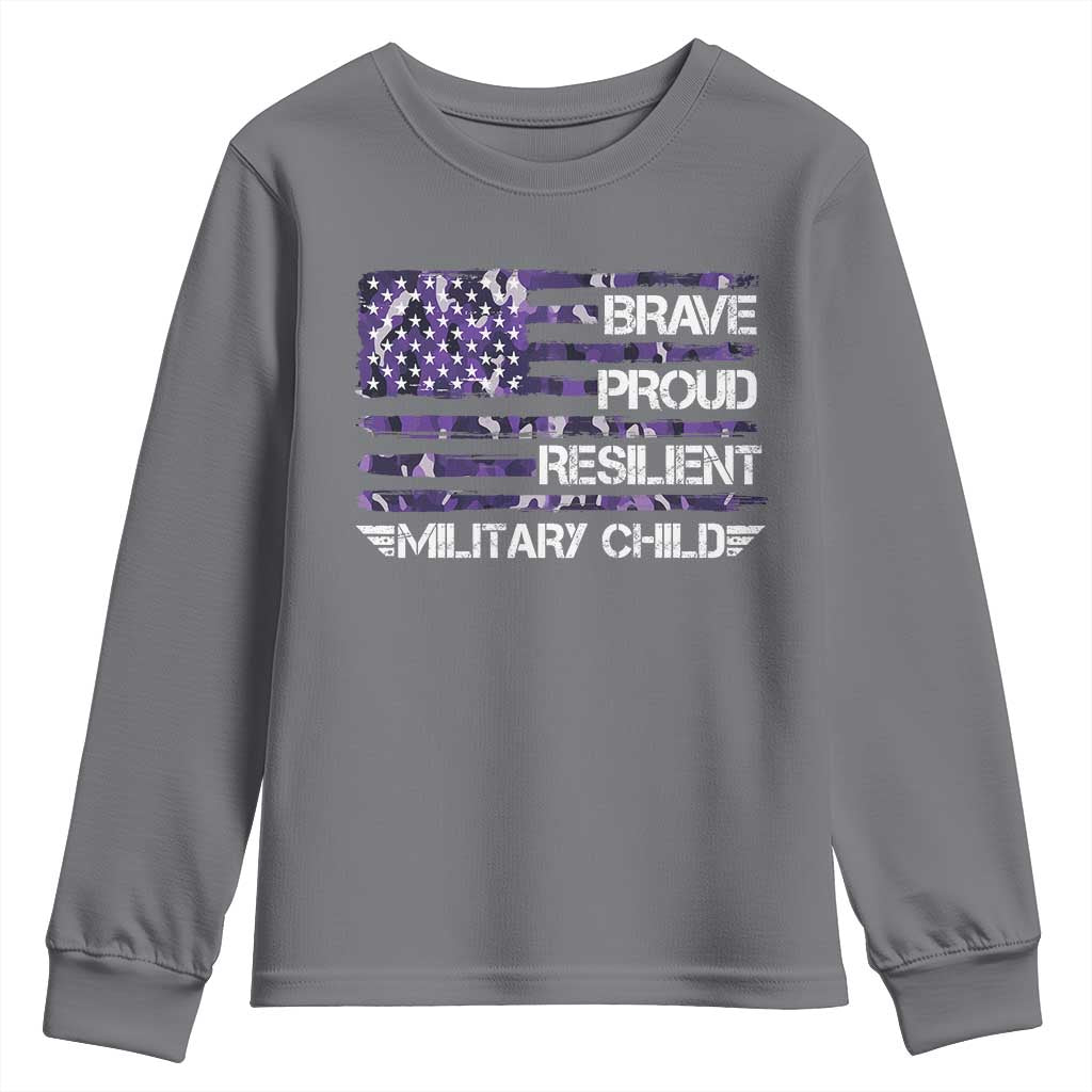 Military Kids Military Child Youth Sweatshirt Camo American Flag USA Camouflage TS10 Charcoal Print Your Wear