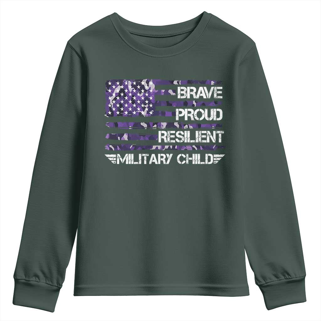 Military Kids Military Child Youth Sweatshirt Camo American Flag USA Camouflage TS10 Dark Forest Green Print Your Wear