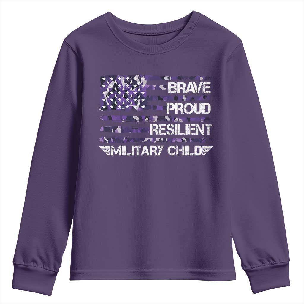 Military Kids Military Child Youth Sweatshirt Camo American Flag USA Camouflage TS10 Purple Print Your Wear