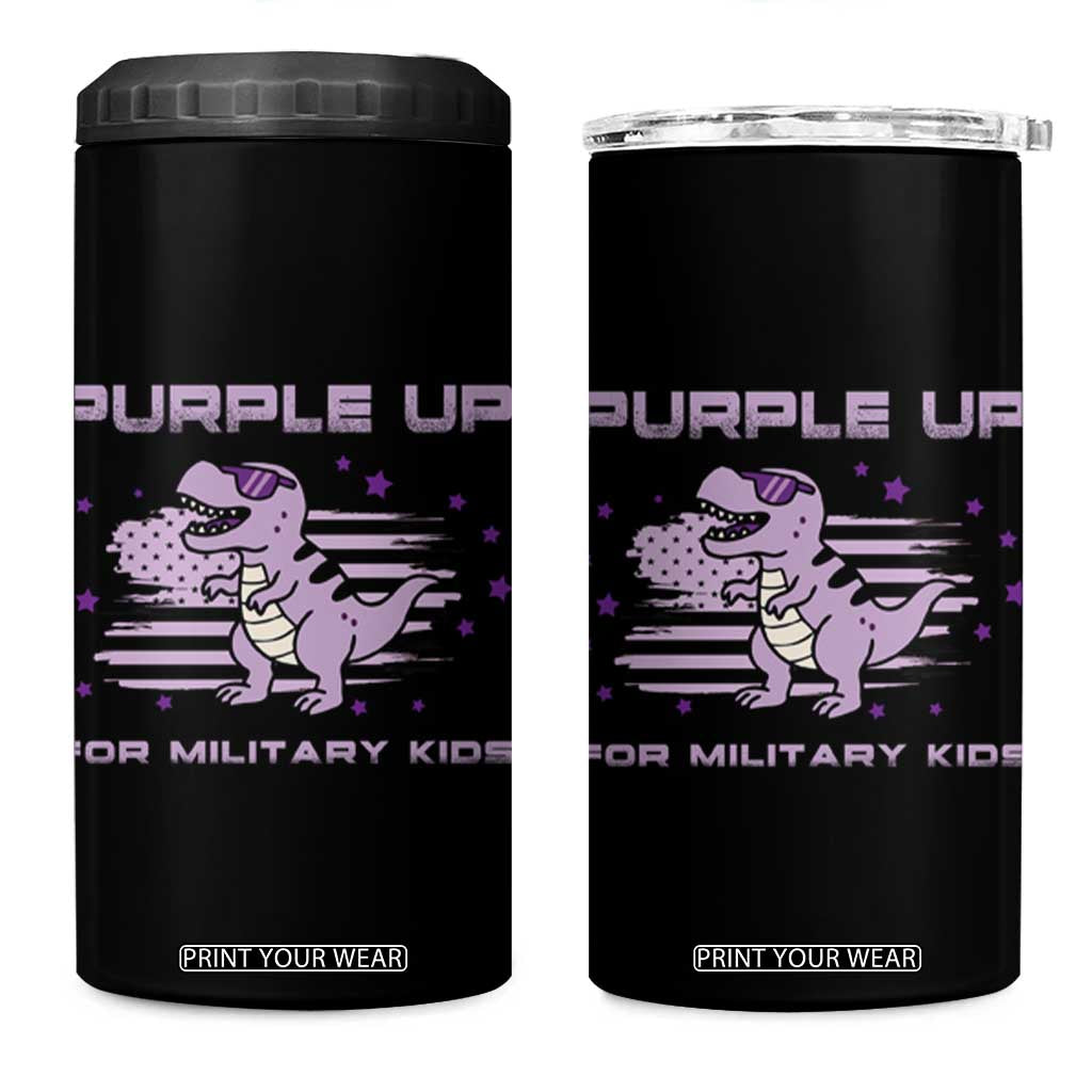Purple Up For Military Kids 4 in 1 Can Cooler Tumbler Military Child Month Army Dinosaur Dino TS10 One Size: 16 oz Black Print Your Wear