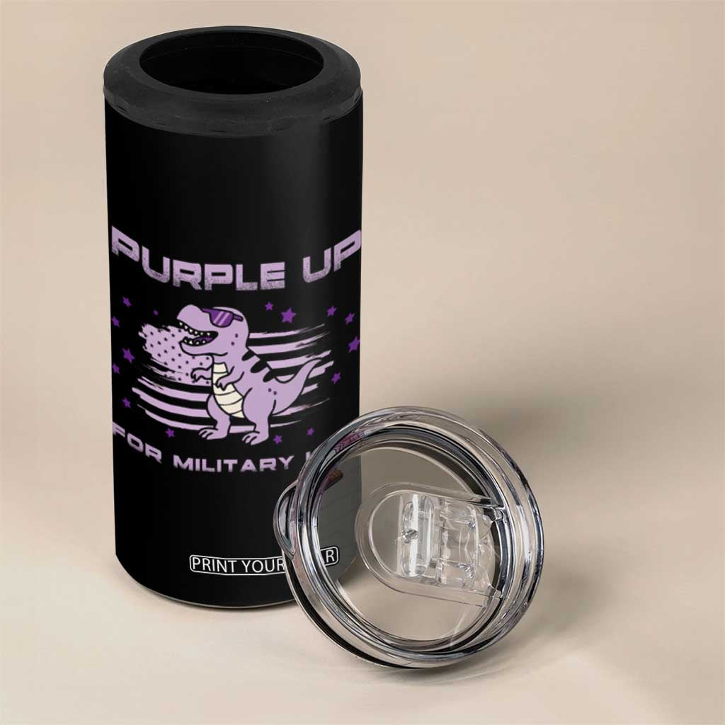 Purple Up For Military Kids 4 in 1 Can Cooler Tumbler Military Child Month Army Dinosaur Dino TS10 Print Your Wear