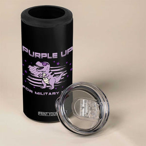 Purple Up For Military Kids 4 in 1 Can Cooler Tumbler Military Child Month Army Dinosaur Dino TS10 Print Your Wear