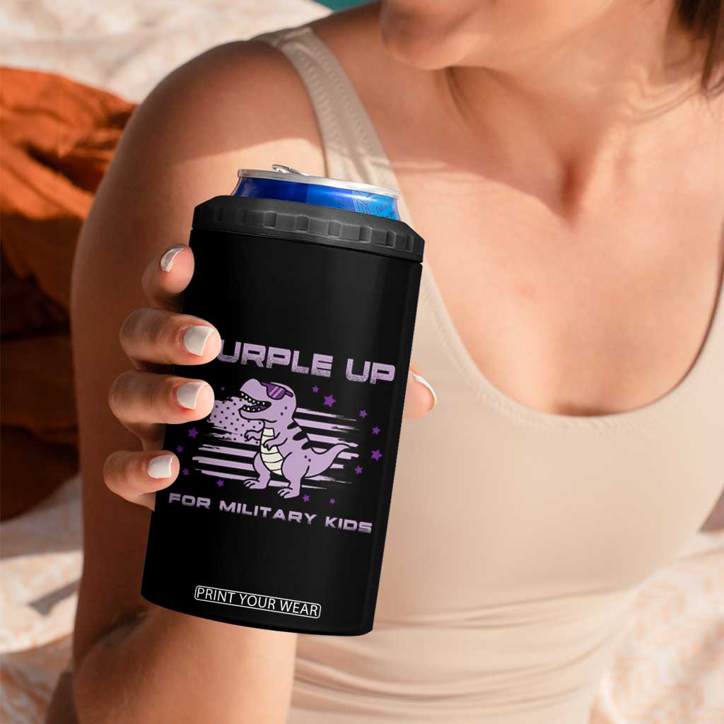 Purple Up For Military Kids 4 in 1 Can Cooler Tumbler Military Child Month Army Dinosaur Dino TS10 Print Your Wear