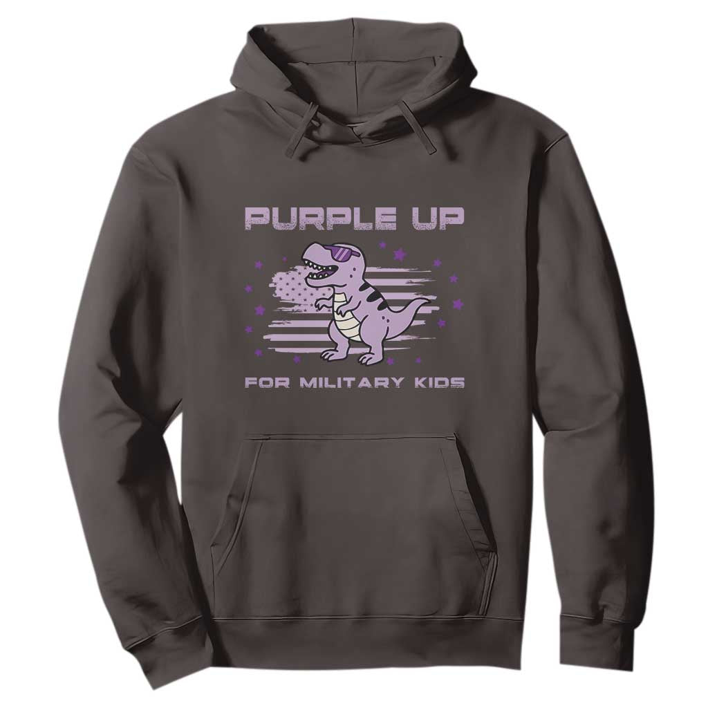 Purple Up For Military Kids Hoodie Military Child Month Army Dinosaur Dino TS10 Dark Chocolate Print Your Wear