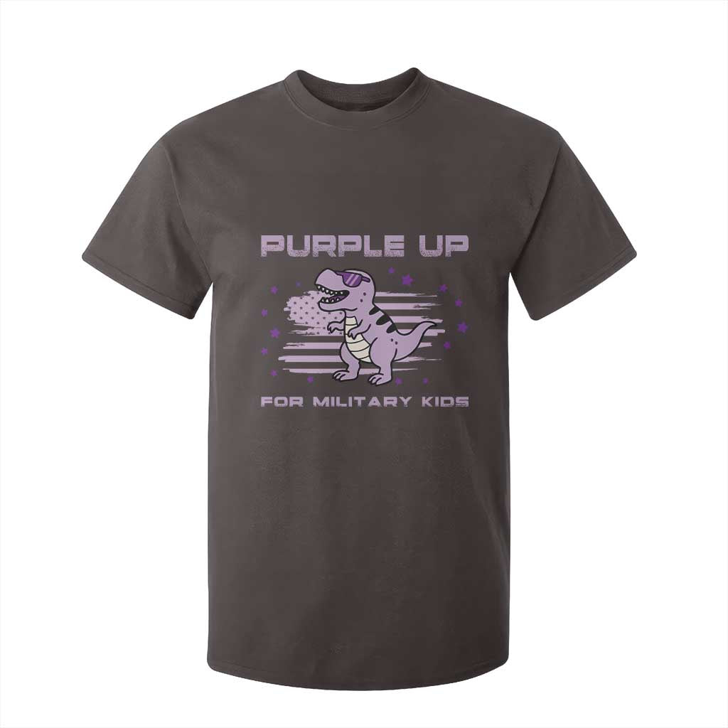 Purple Up For Military Kids T Shirt For Kid Military Child Month Army Dinosaur Dino TS10 Dark Chocolate Print Your Wear