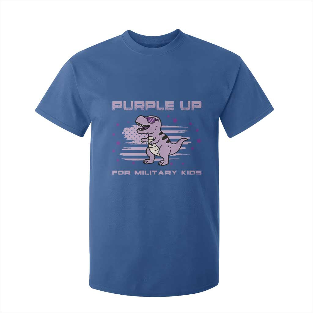 Purple Up For Military Kids T Shirt For Kid Military Child Month Army Dinosaur Dino TS10 Royal Blue Print Your Wear