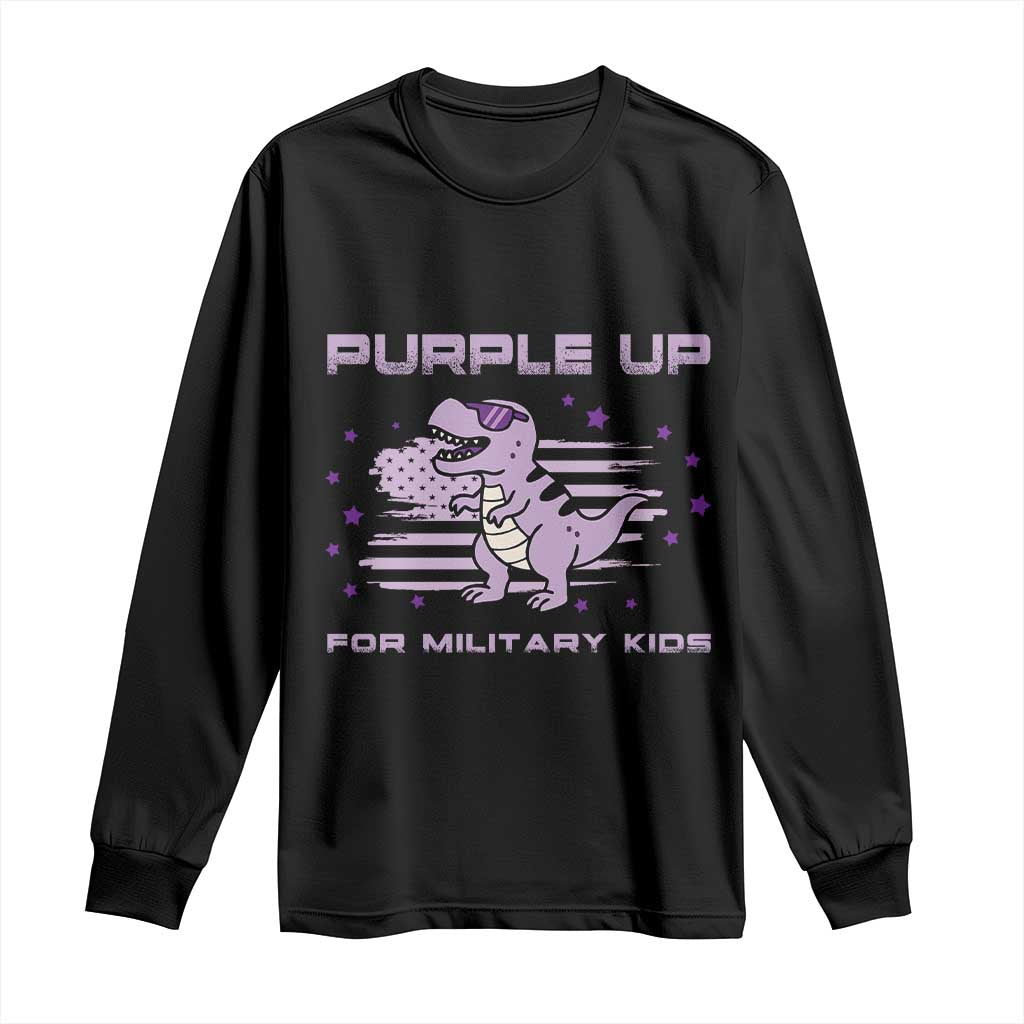 Purple Up For Military Kids Long Sleeve Shirt Military Child Month Army Dinosaur Dino TS10 Black Print Your Wear