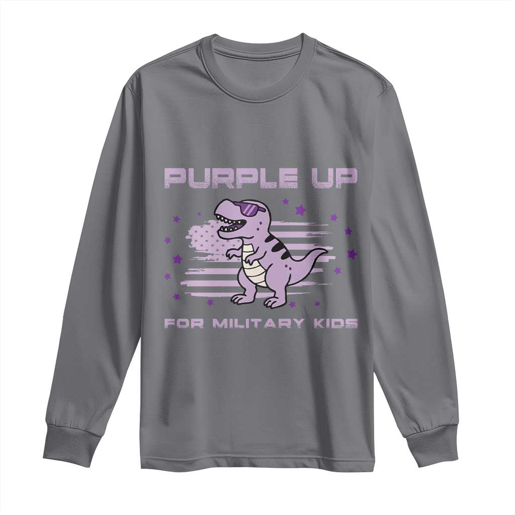 Purple Up For Military Kids Long Sleeve Shirt Military Child Month Army Dinosaur Dino TS10 Charcoal Print Your Wear