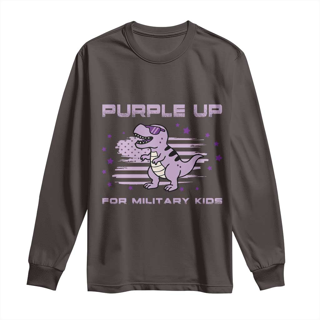 Purple Up For Military Kids Long Sleeve Shirt Military Child Month Army Dinosaur Dino TS10 Dark Chocolate Print Your Wear
