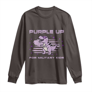 Purple Up For Military Kids Long Sleeve Shirt Military Child Month Army Dinosaur Dino TS10 Dark Chocolate Print Your Wear