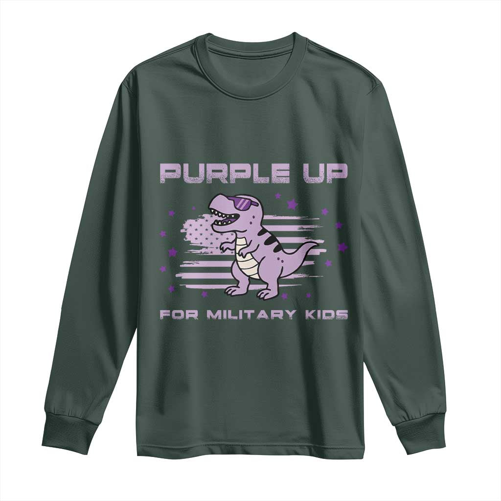 Purple Up For Military Kids Long Sleeve Shirt Military Child Month Army Dinosaur Dino TS10 Dark Forest Green Print Your Wear