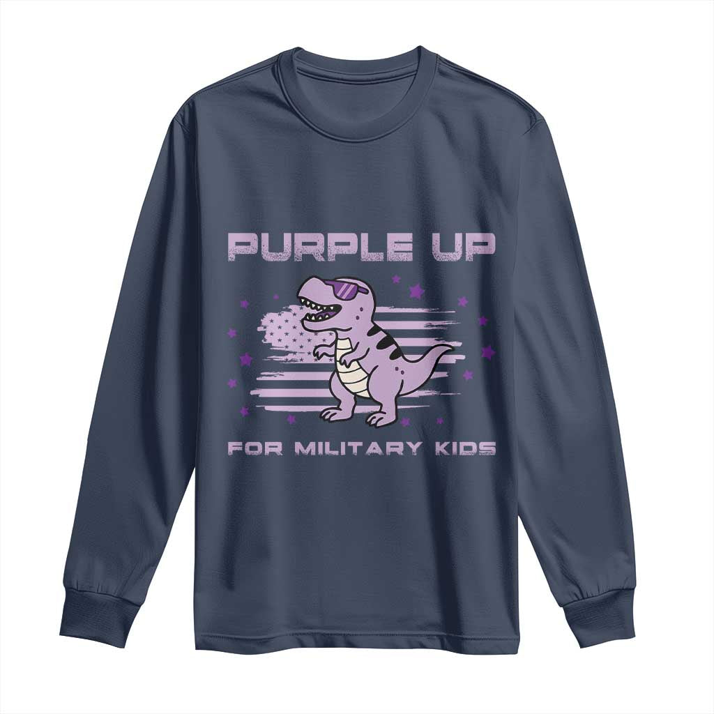 Purple Up For Military Kids Long Sleeve Shirt Military Child Month Army Dinosaur Dino TS10 Navy Print Your Wear