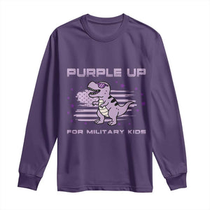 Purple Up For Military Kids Long Sleeve Shirt Military Child Month Army Dinosaur Dino TS10 Purple Print Your Wear