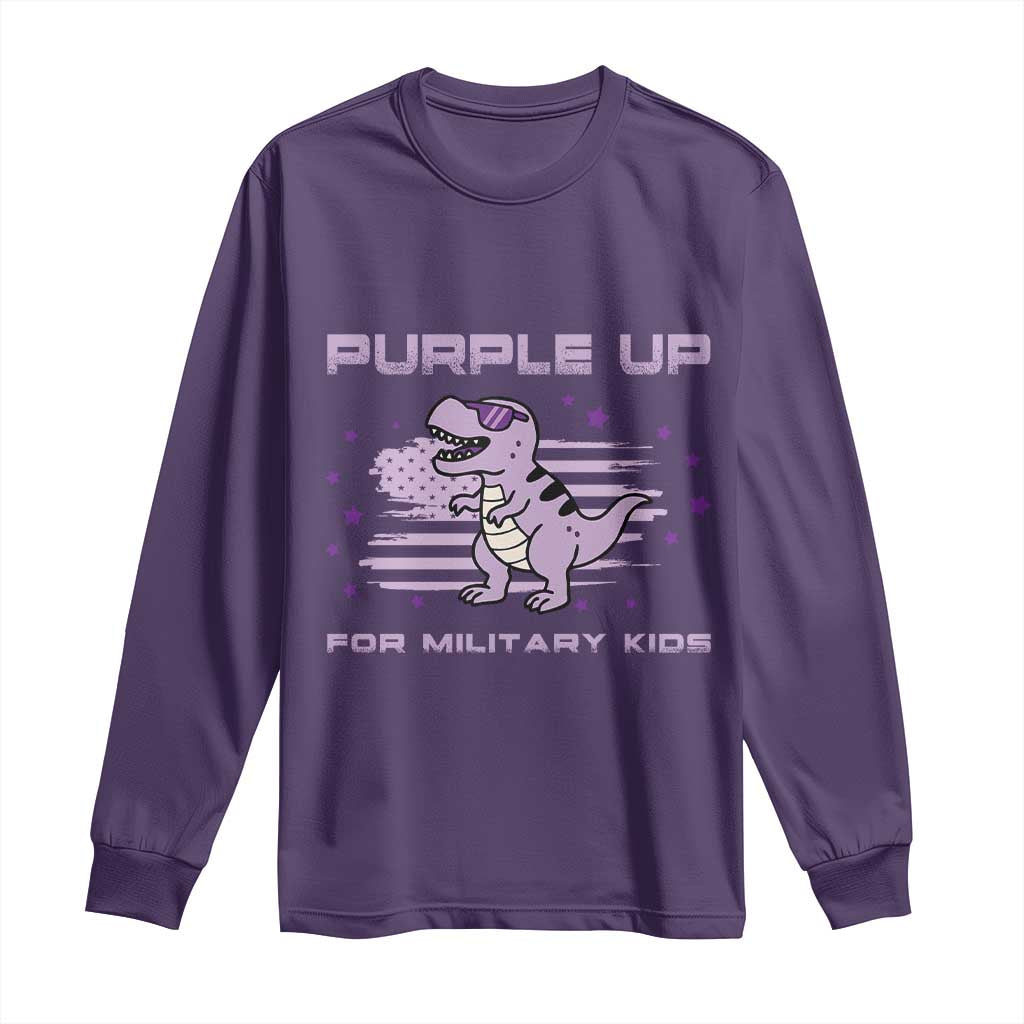 Purple Up For Military Kids Long Sleeve Shirt Military Child Month Army Dinosaur Dino TS10 Purple Print Your Wear