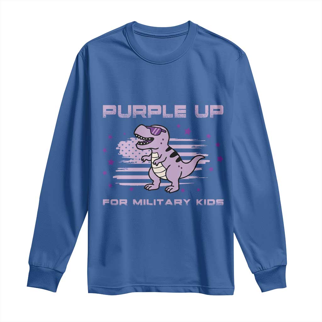 Purple Up For Military Kids Long Sleeve Shirt Military Child Month Army Dinosaur Dino TS10 Royal Blue Print Your Wear