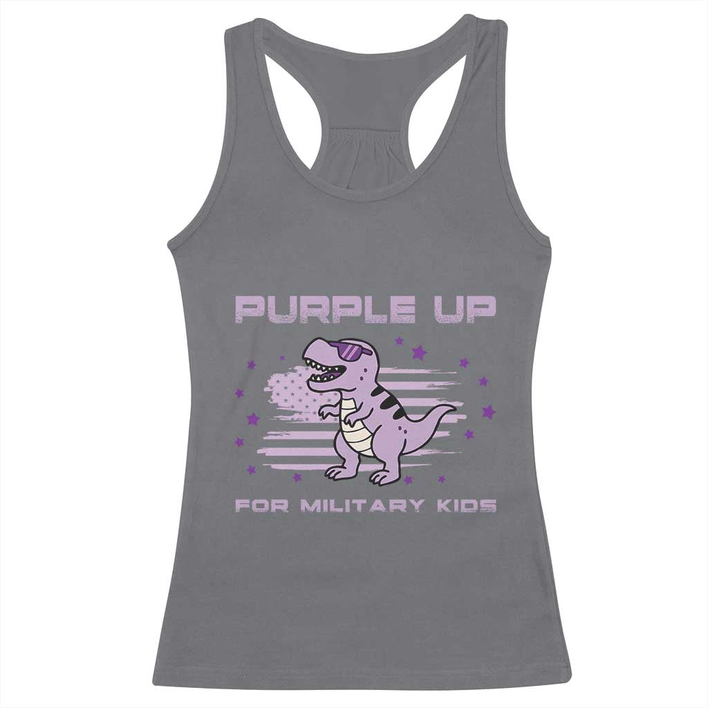 Purple Up For Military Kids Racerback Tank Top Military Child Month Army Dinosaur Dino TS10 Charcoal Print Your Wear