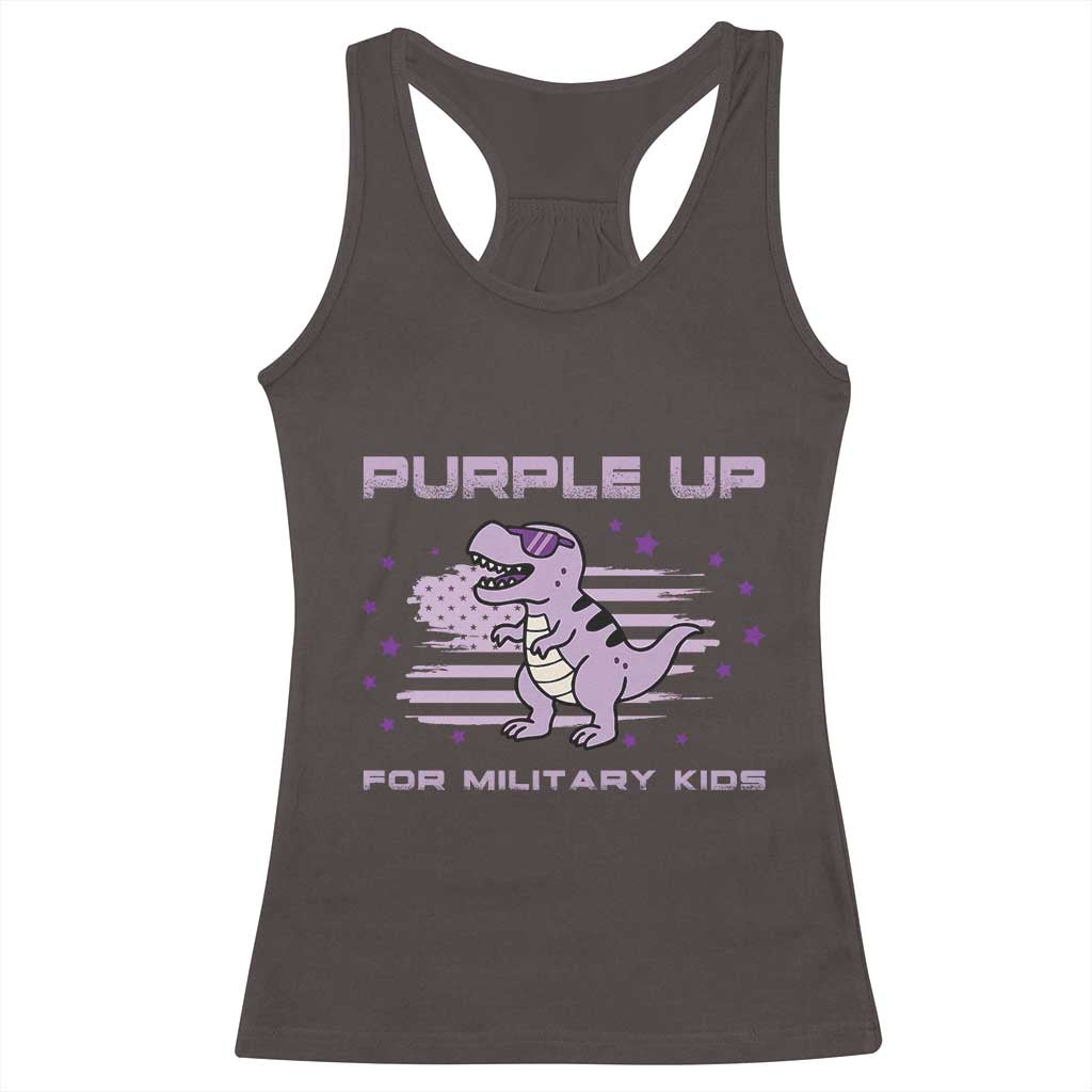 Purple Up For Military Kids Racerback Tank Top Military Child Month Army Dinosaur Dino TS10 Dark Chocolate Print Your Wear