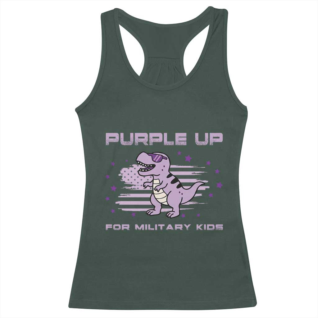 Purple Up For Military Kids Racerback Tank Top Military Child Month Army Dinosaur Dino TS10 Dark Forest Green Print Your Wear