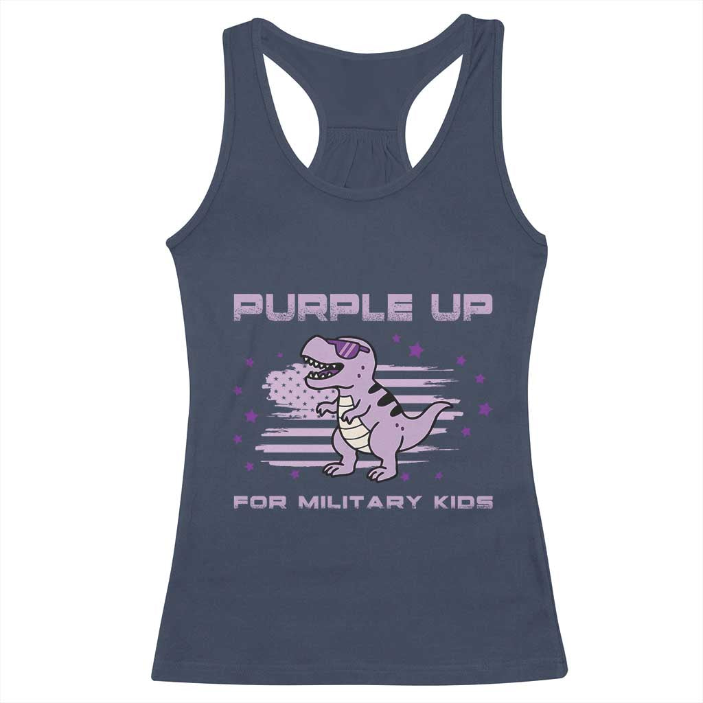 Purple Up For Military Kids Racerback Tank Top Military Child Month Army Dinosaur Dino TS10 Navy Print Your Wear